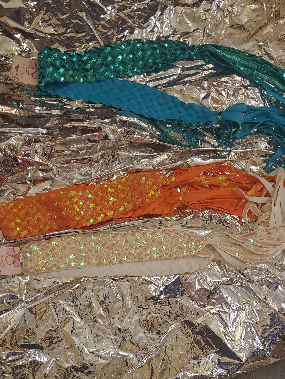 Sequined Braided Belts/Sash- Teal, Orange, Cream- New With Tags!